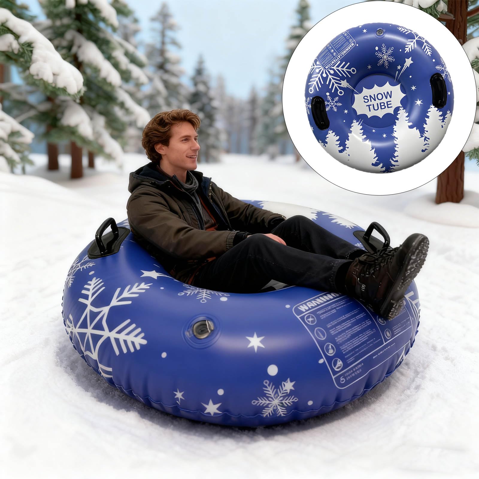 Aufblasbarer Schneeschlauchschlitten mit Griffen, PVC Schlittenschlauch, verdickter Skischlauch, zusammenklappbarer Schneeschlitten, Skizubehör, zusammenklappbar
