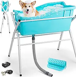 Banheira para cães, estação de banho portátil para lavagem de cães, banheira dobrável elevada para chuveiro e higiene, 3 banheiras para animais de estimação de altura ajustável para cães pequenos e