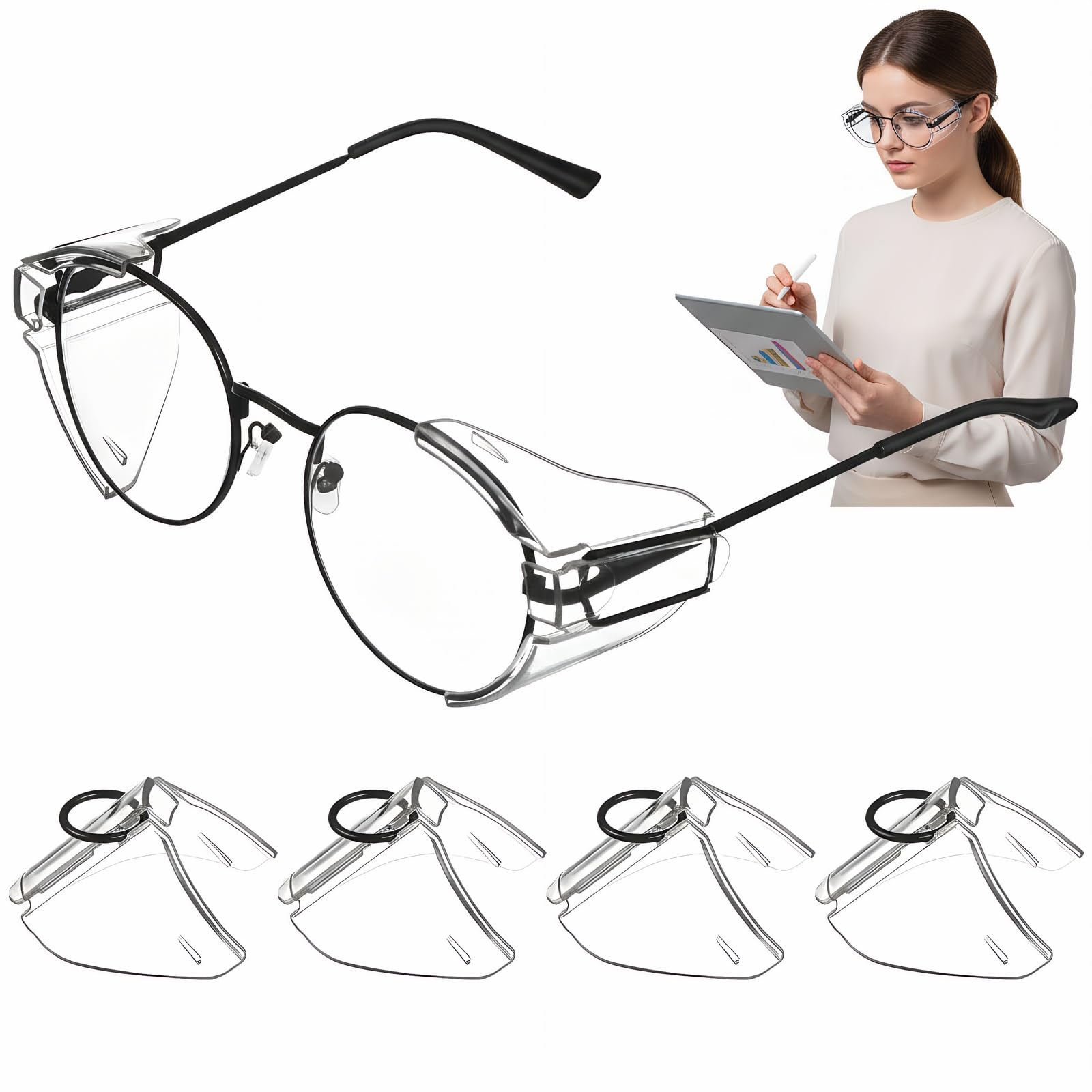 Healifty Safety Side Shields for Glasses: 2 Pairs Clear Glasses Side Shields Frame Cover for Clip on Eye Glasses Metal Sunglasses Protection 1.96 X 1.77 X 0.78 Inches