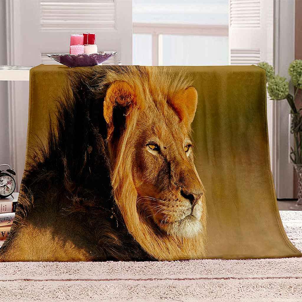 Couverture flanelle lion idée cadeau originale plaid doux toutes saisons