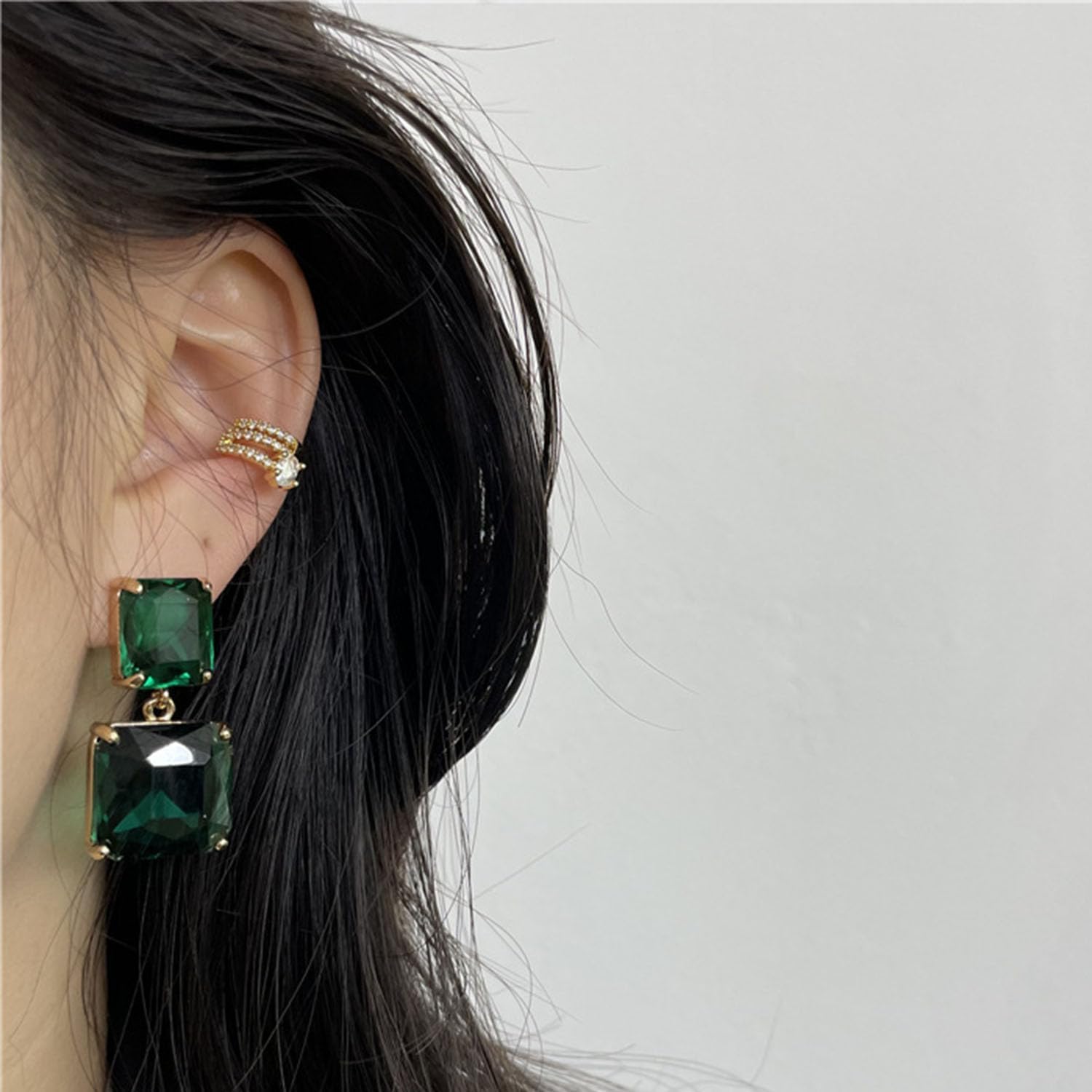 Crystal Square Earrings for Women Clear Earrings Rhinestone Geometric Earrings Transparent Rectangle Drop Earrings Wedding Bridal Birthday Jewelry for Women - Image 3