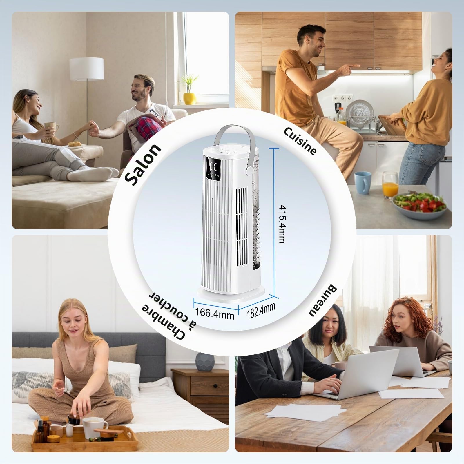 Climatiseur Mobile 1350ml avec Télécommande, Refroidisseur d'air 3 en 1, Climatiseur Portable avec 4 Vitesses, Minuteur 2-8H, Mini Clim pour Chambre à Coucher/Bureau