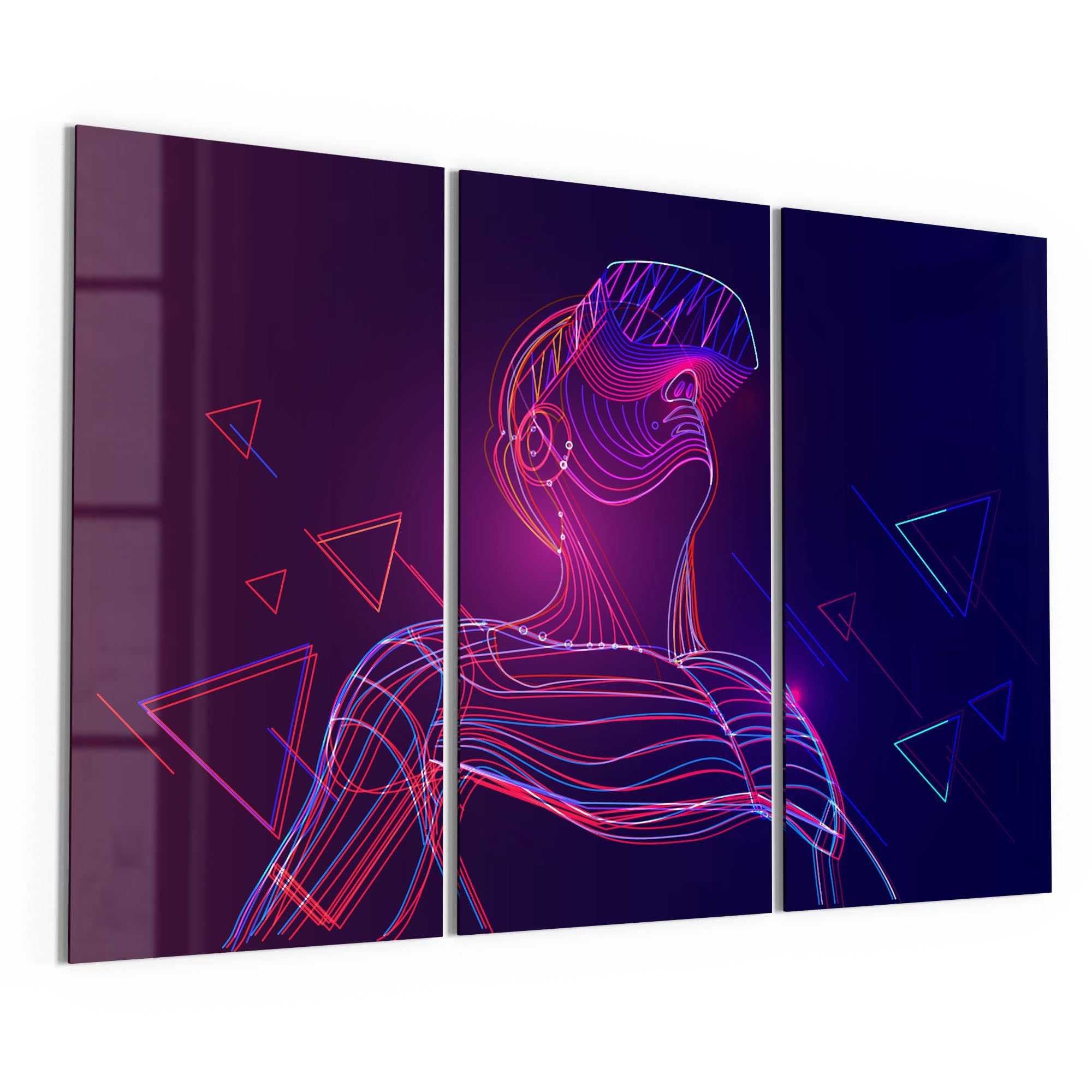 DEQORI Obrazy na szkle z prawdziwego szkła, motyw "mężczyzna z okularami VR", poziome, 3-częściowe, 150 x 100 cm, duża dekoracja XXL, obrazy ścienne do salonu, sypialni, przedpokoju i kuchni, nowoczesna dekoracja ścienna