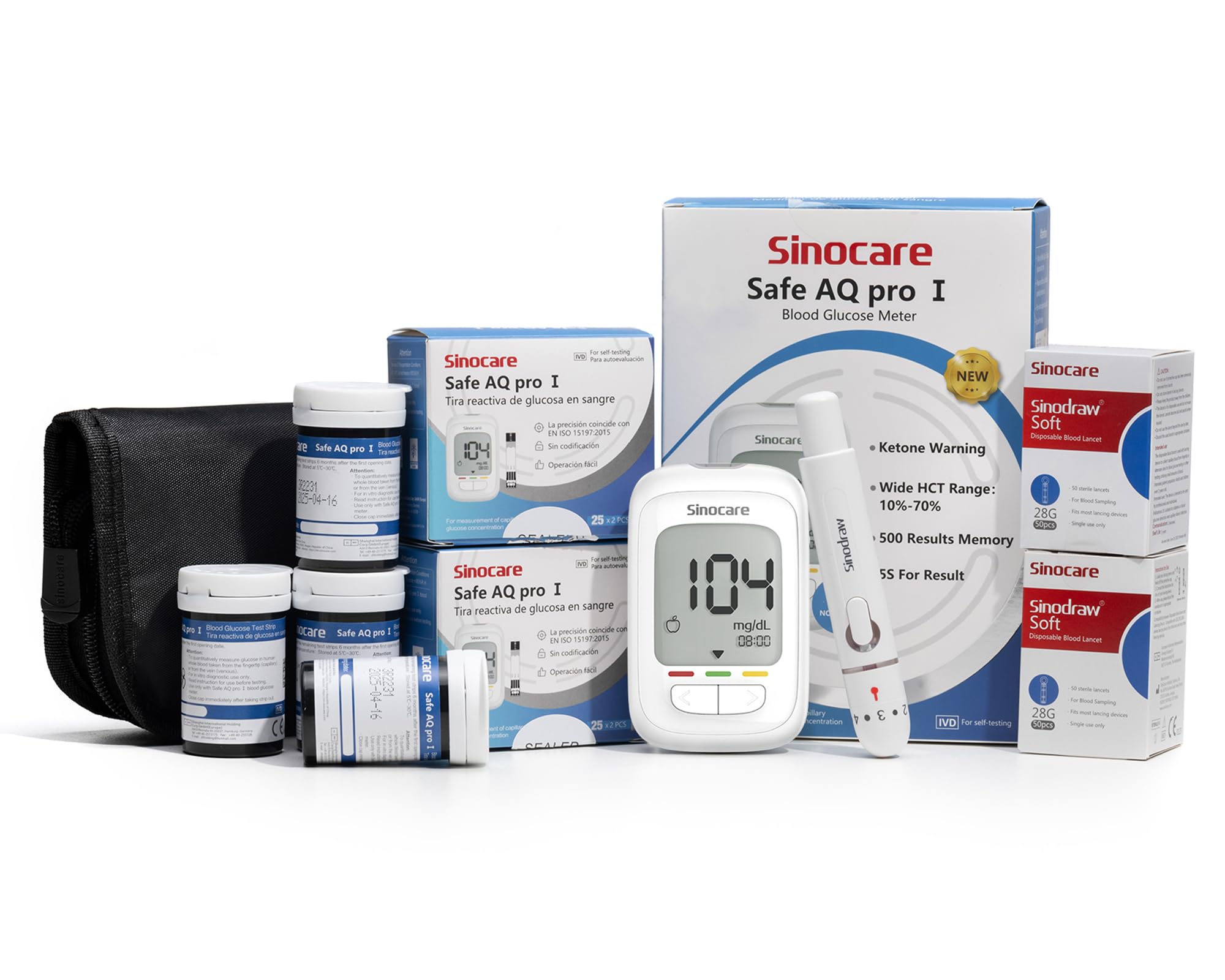 sinocare Blood Glucose Meter, Glucometer with 100 Blood Glucose Strips and 100 Lancets, More Accurate Silver Electrode, Results in mg/dL