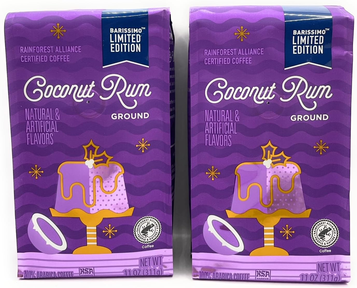 Coconut Rum Light Roast Ground Arabica Coffee 11 oz (311 g) by Barissimo (Pack of