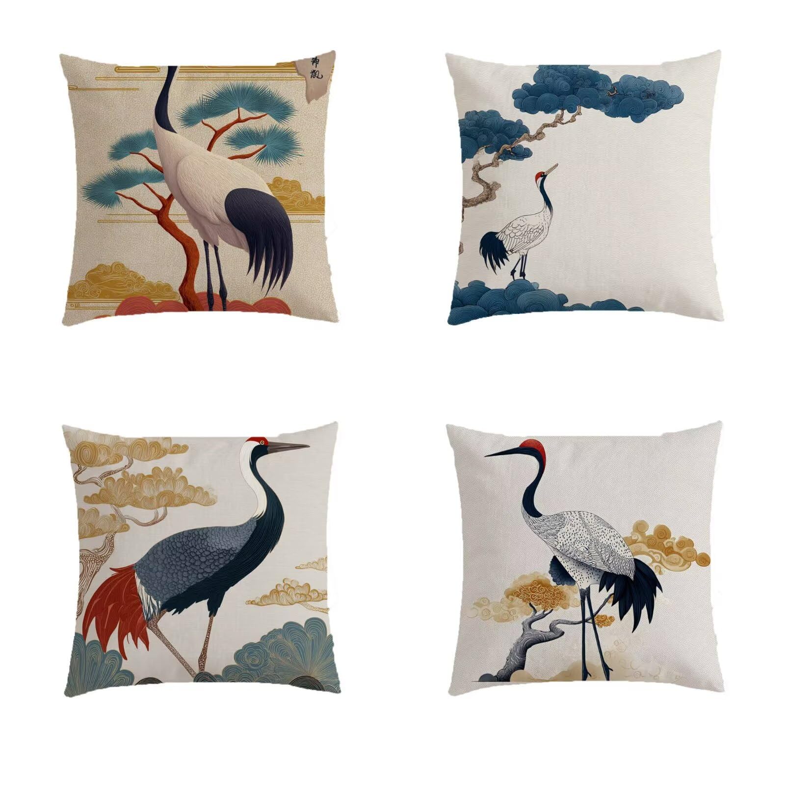Housse de coussin 60x60cm imperméable lot de 4 motifs oiseaux pour jardin