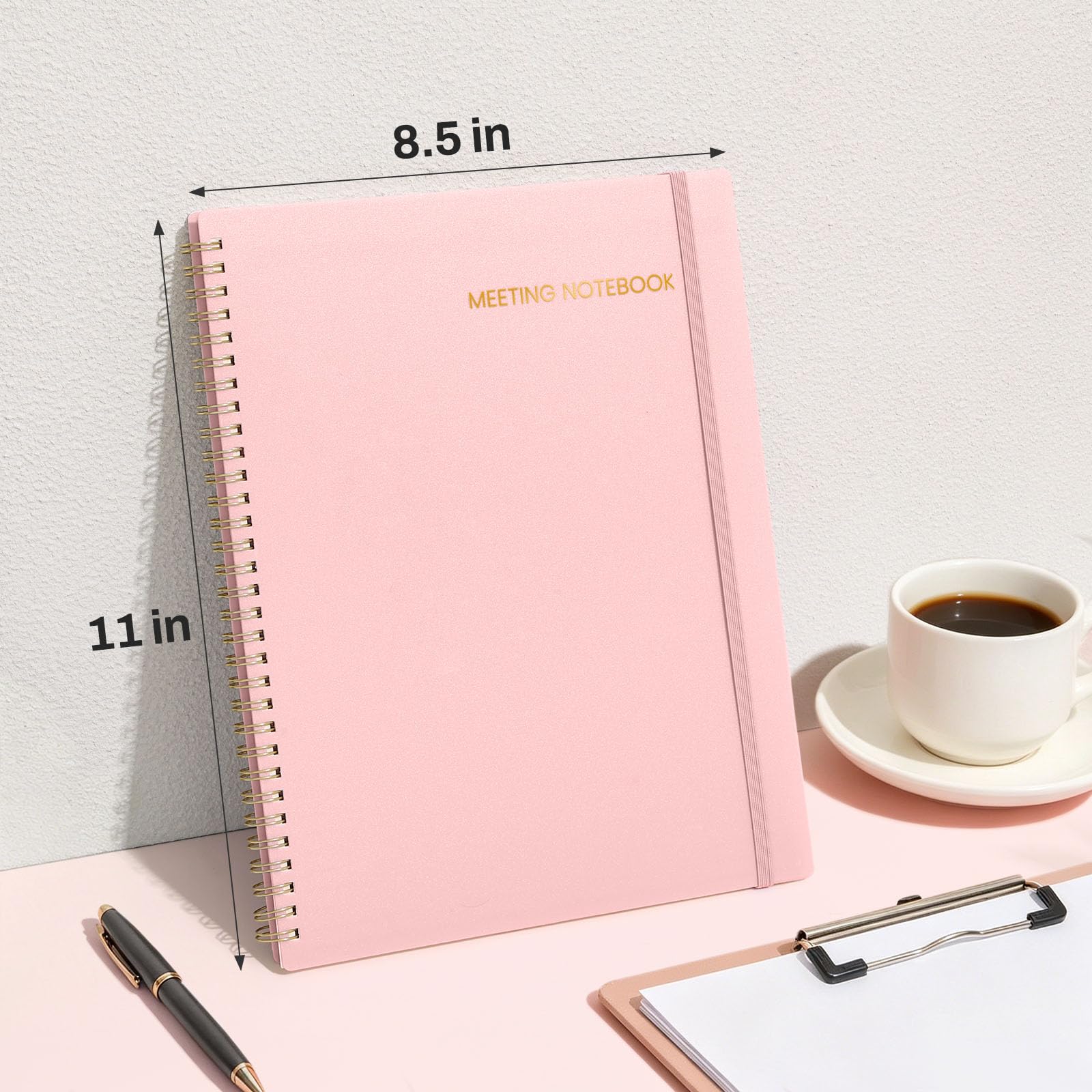SUNEE Quaderno per riunioni per lavoro con oggetti di azione, 240 pagine, formato A4, agenda per riunioni, agenda e minuti per donne, uomini, appunti, ufficio, ufficio, affari, 21,5 x 28,9 cm, rosa