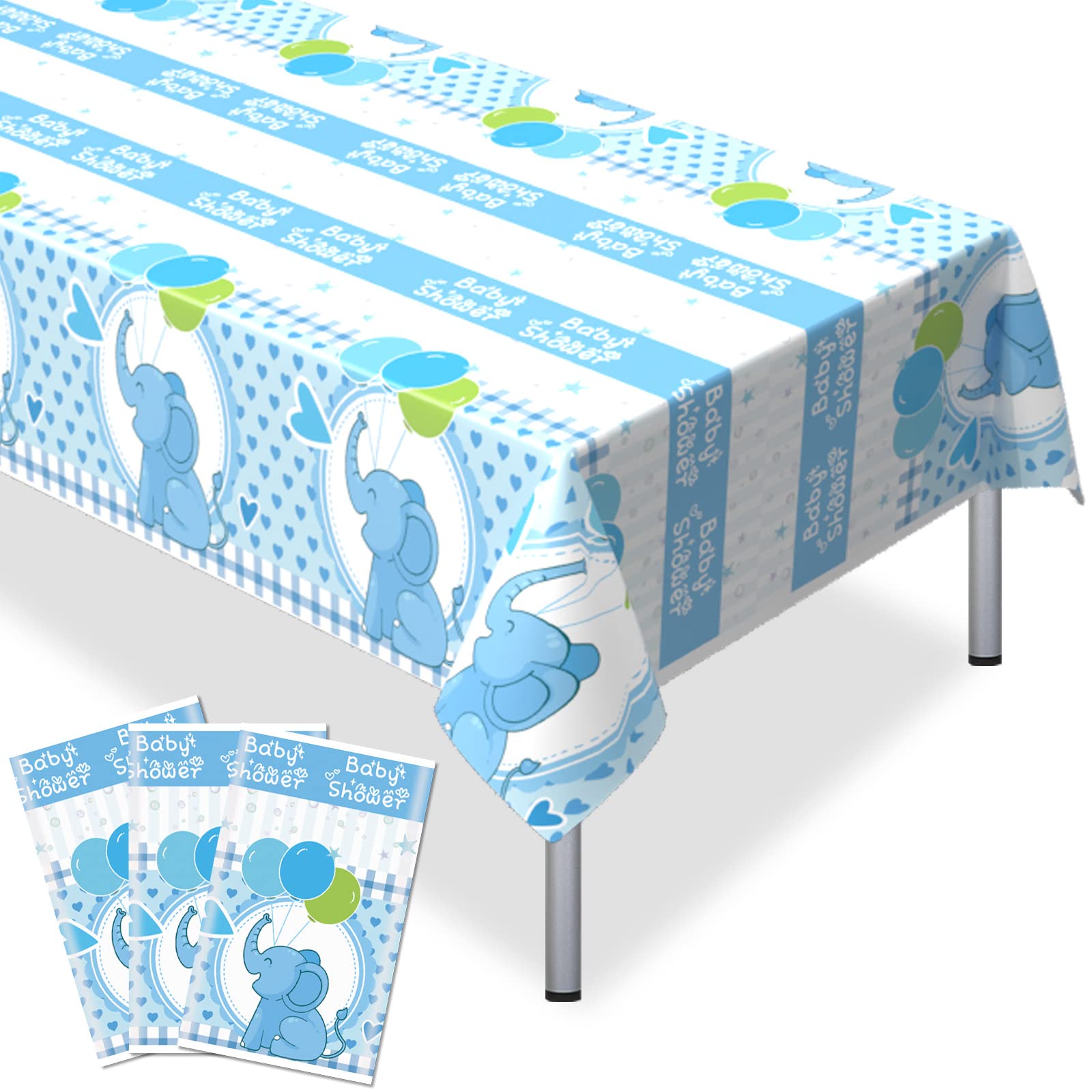 DomgogePlastic Table Covers Elephant Baby Shower Table Cloths for Parties Disposable Rectangular Waterproof Tablecloths Blue 51 x 87Inch Party Decoration Birthday Supplies for Kids Boys, 3Pcs