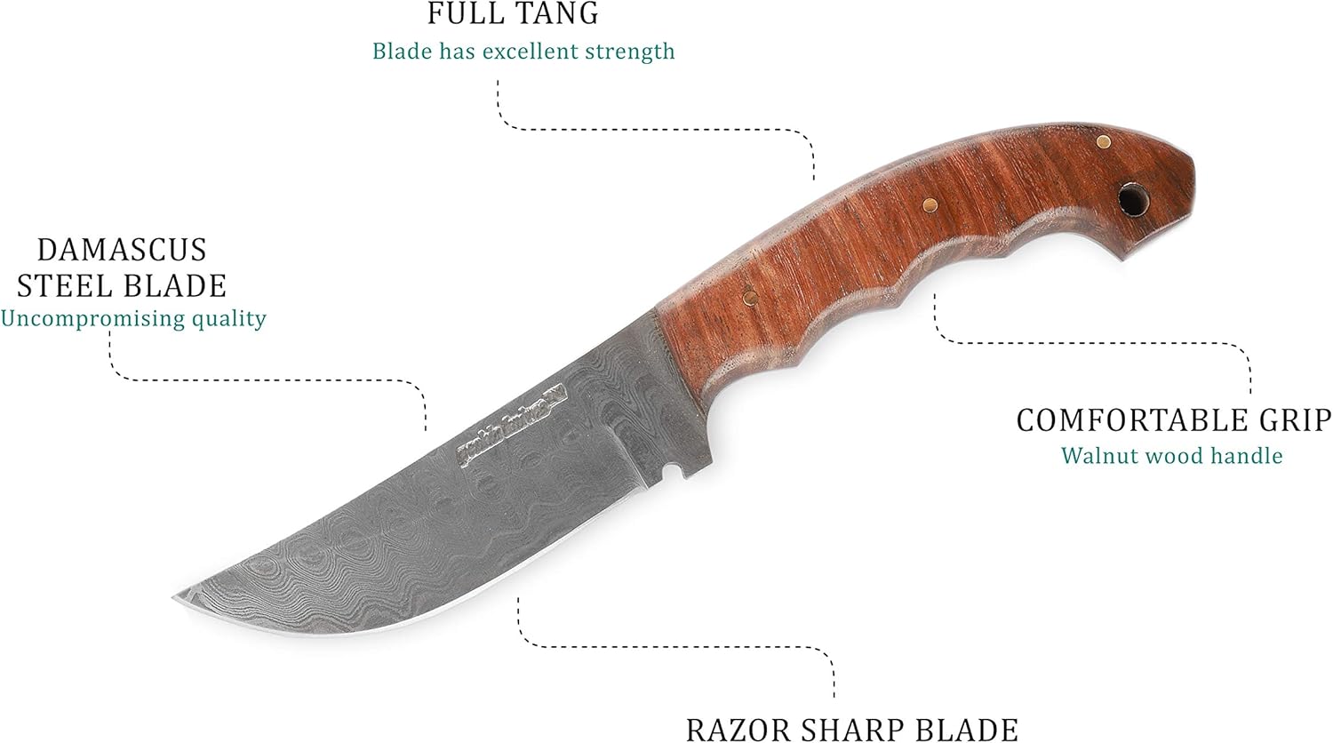 Perkin Knives 6400 Handmade Damascus Steel Hunting Knife with Sheath