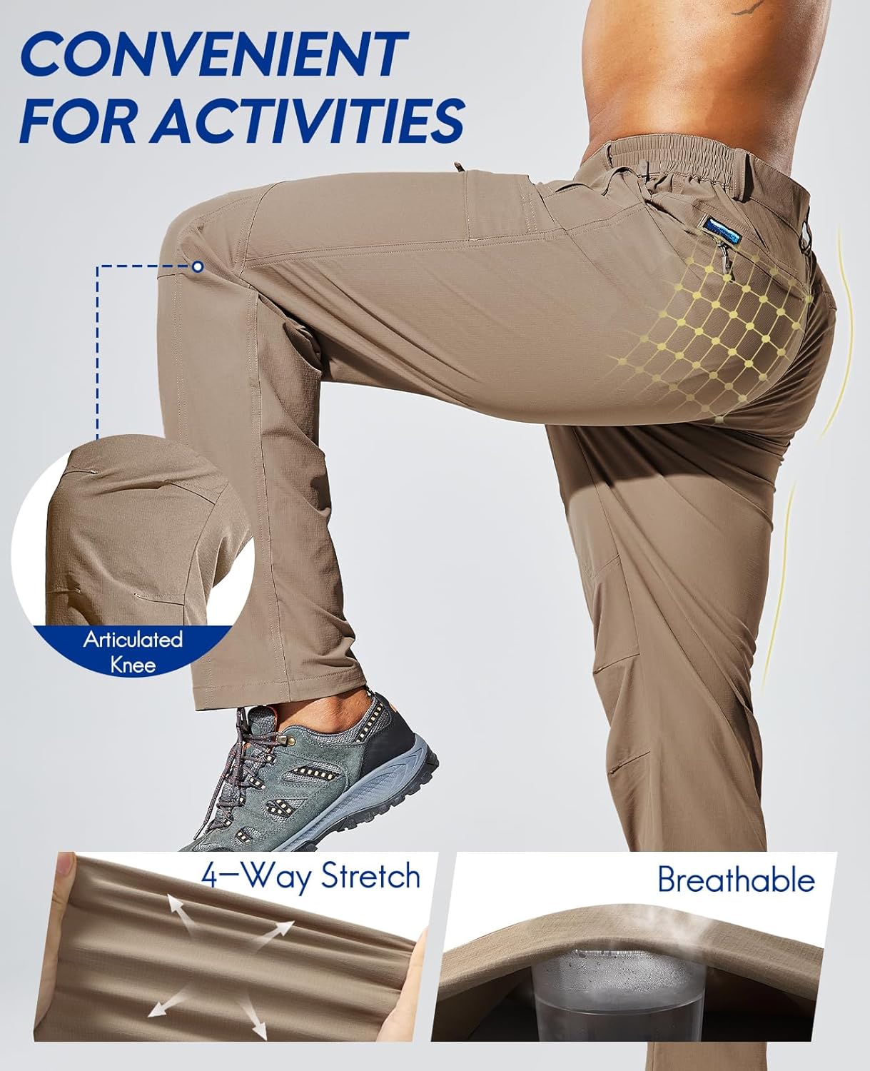 Haimont Men's Hiking Pants with 6 Zip Pockets Nylon Quick Dry Lightweight Outdoor Travel Cargo Pants, Water Resistant - Image 5