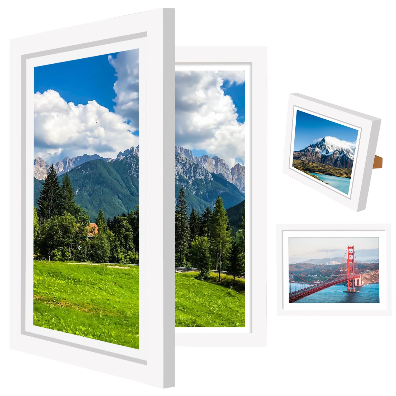 Kids Art A4 Frames Front Opening A4 Kids Artwork Display Picture Frame for 50+ Pictures Wooden Storage Art Frame Gift for Children Drawing Crafting(White)