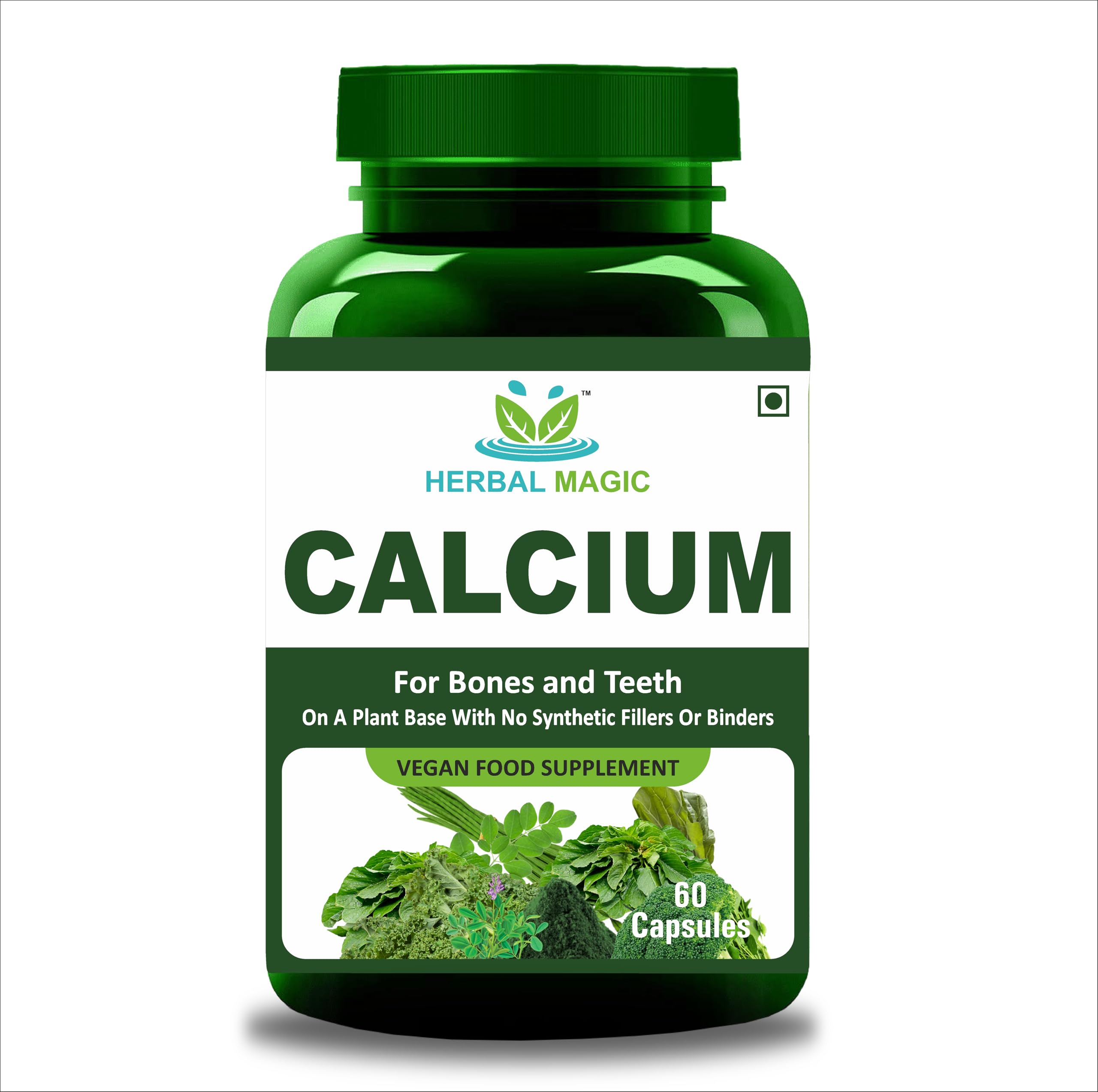 Herbal Magic's Pure & Natural Blend - Calcium Capsules X 60 (400mg in 3 caps) Made from 10 Types of Fruits, Vegetables & Herbs - No Fillers/Preservatives/Colors/Maltodextrin/Flavours