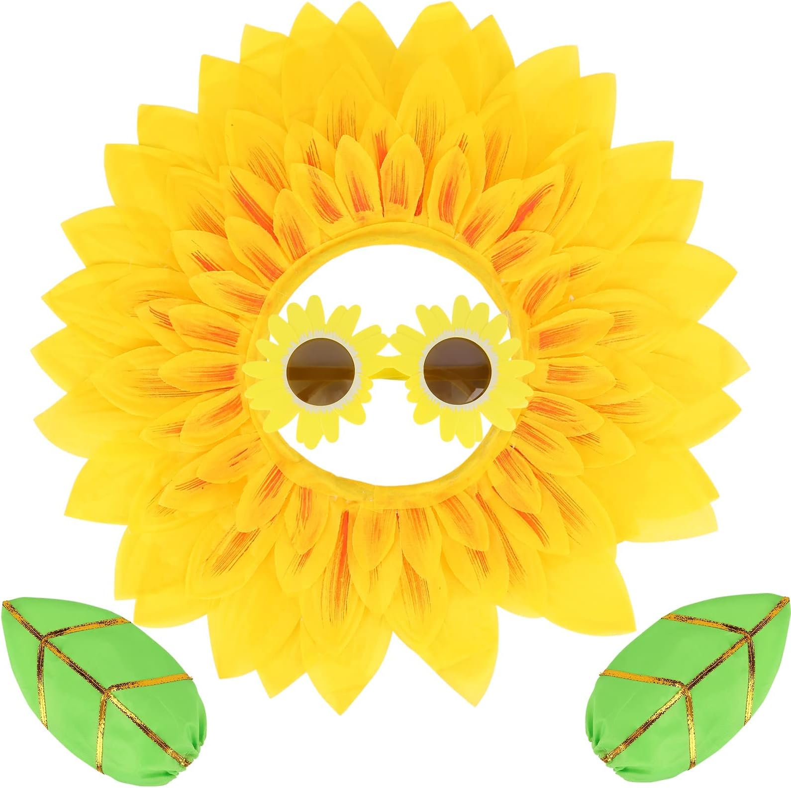 Azonee Funny Sunflower Costume Flower Headpiece Costume Props Sunflower Headband Glasses Sun Costume Set for Adult Kids(Yellow), 17.7 inches