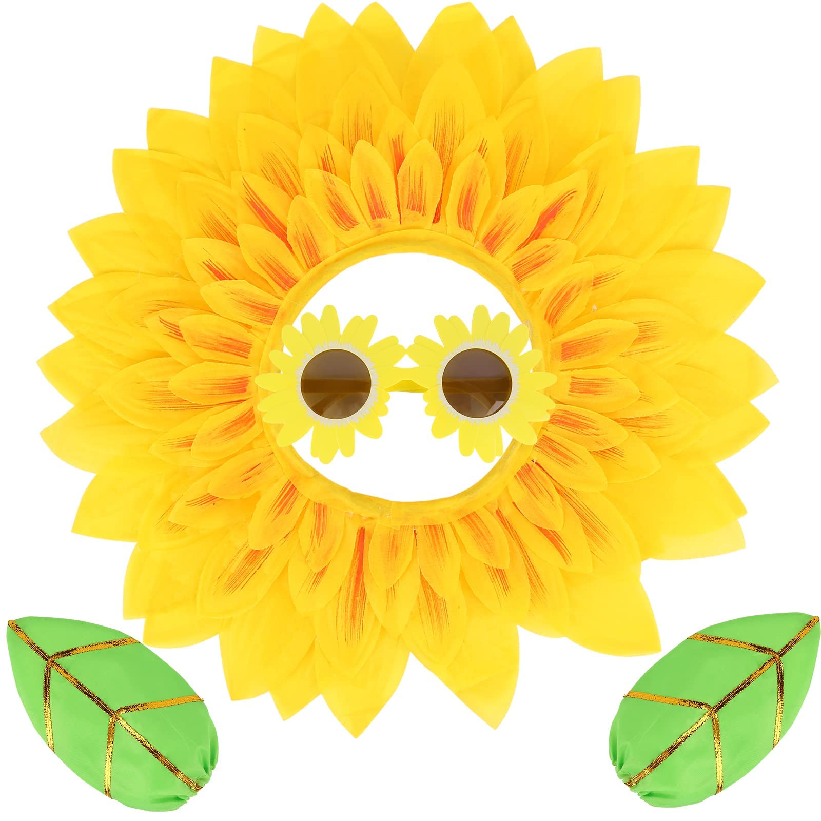 Azonee Funny Sunflower Costume Flower Headpiece Costume Props Sunflower Headband Glasses Sun Costume Set for Adult Kids(Yellow), 17.7 inches