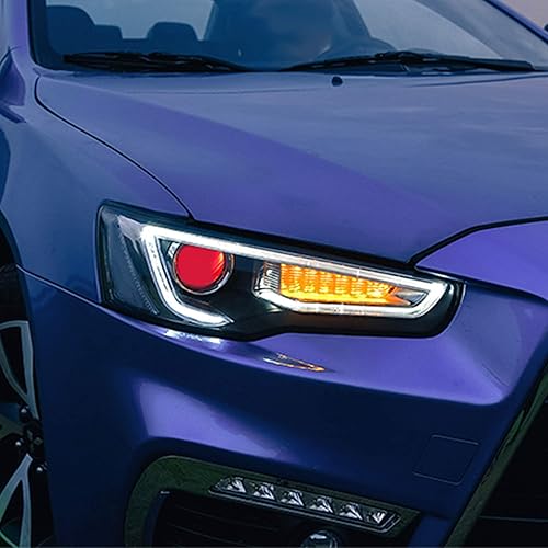 Miniatura 8 de VLAND faros delanteros de doble haz para Mitsubishi Lancer EVO X 2010-2018 (conjunto de faros delanteros con barras LED DRL y ojo de demonio)