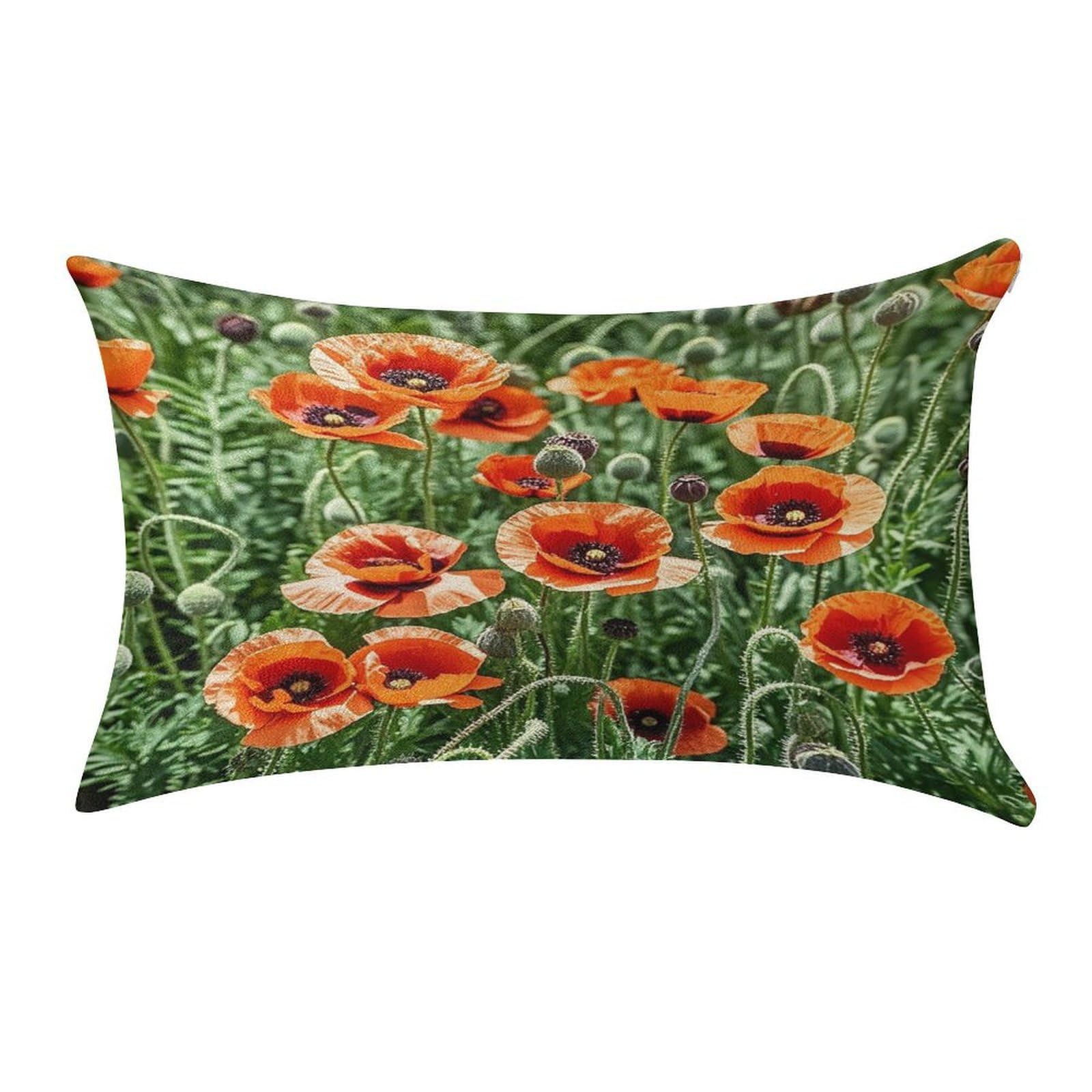 FekiLoot Red Poppy Flowers Leaves Pillow Covers Luxury Velvet Oblong Pillowcases Rectangular Throw Pillows Case Decorative Velvet Cushion Covers Ultra Soft Lumbar Pillow Shells 12 X 20 in