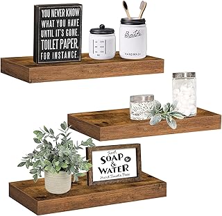 QEEIG Floating Shelves Bathroom Decor- Wall Mounted Shelf Bedroom Farmhouse Small 15 inch Set of 3, Rustic Brown