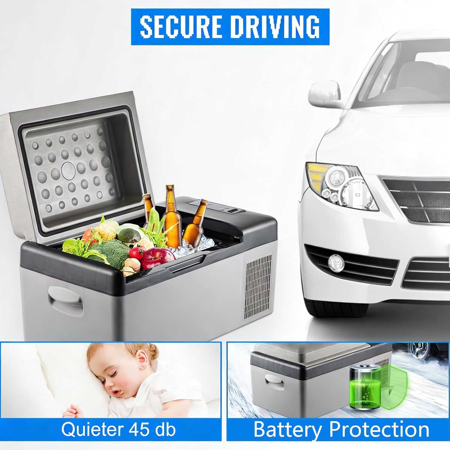 Car Refrigerator, 20L Car Fridge, Portable Electric Cooler with -4℉~68℉ Adjustable Temperature, 12/24V DC and 100-240V AC Compressor Freezer for Outdoor, Camping, Travel, RV, SUV (20L)