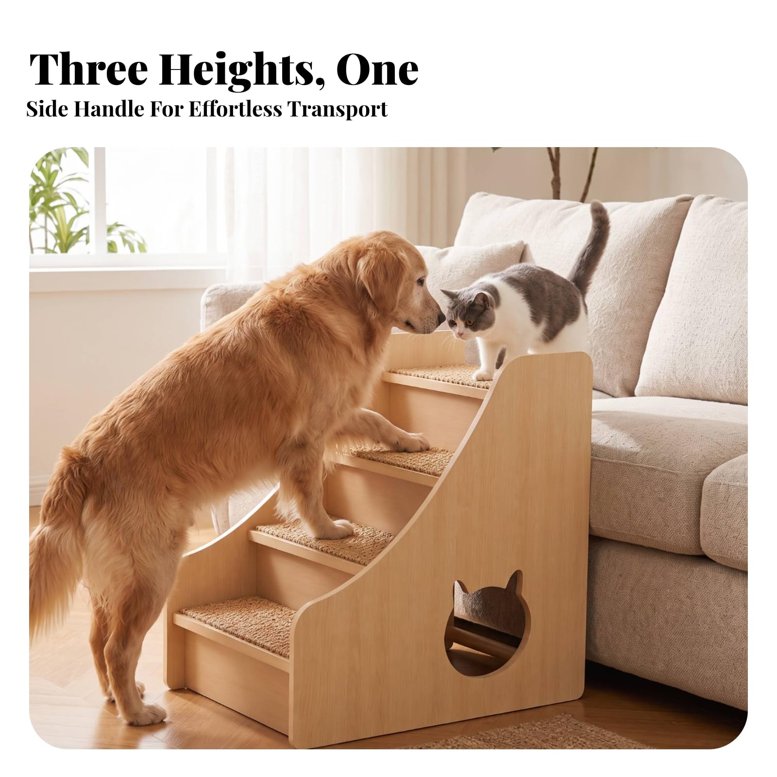 Gradini per Cani in Legno Robusta, 30 Cm X 46 Cm X 40 Cm | Superficie Antiscivolo Intrecciata, Mobile, per Soggiorno