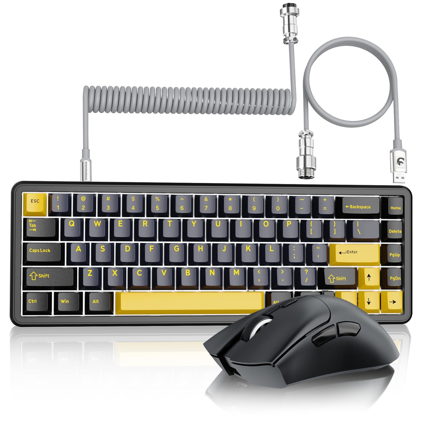 MAMBASNAKE x ATTACK SHARK Przewodowa Klawiatura i Mysz Do Gier, 59g Superlight PAW3311 Wireless Mice, Klawiatura Magnetyczna Mini 65% Rapid Trigger z Kablem Spiralnym 8Khz, QWERTY do PC -StarBlack