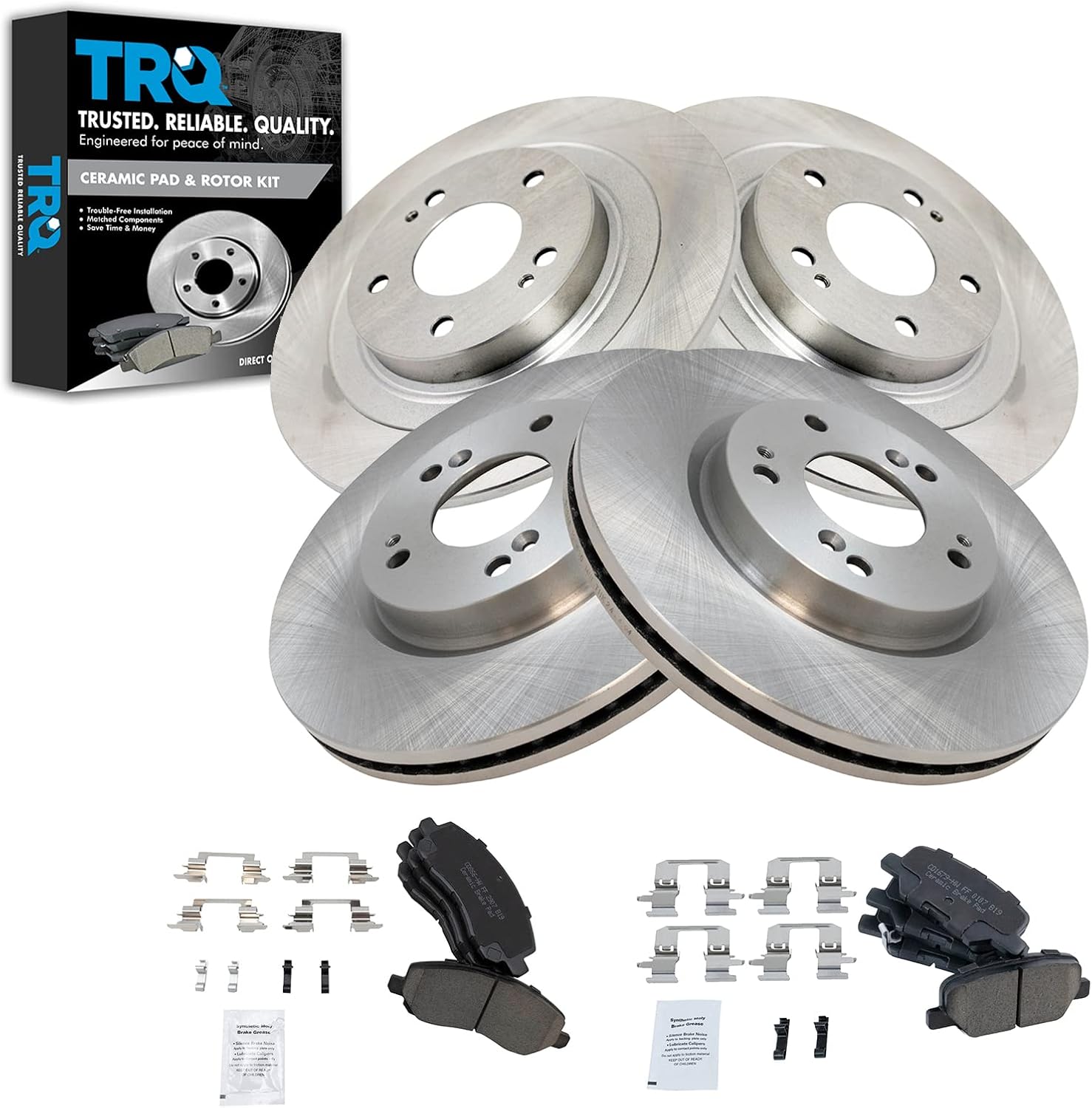 TRQ Front and Rear Brake Pad & Rotor Kit Brake Pads Brake Rotor Ceramic Vented Compatible with 2014-2018 Mitsubishi Outlander 2013-2020 Outlander Sport