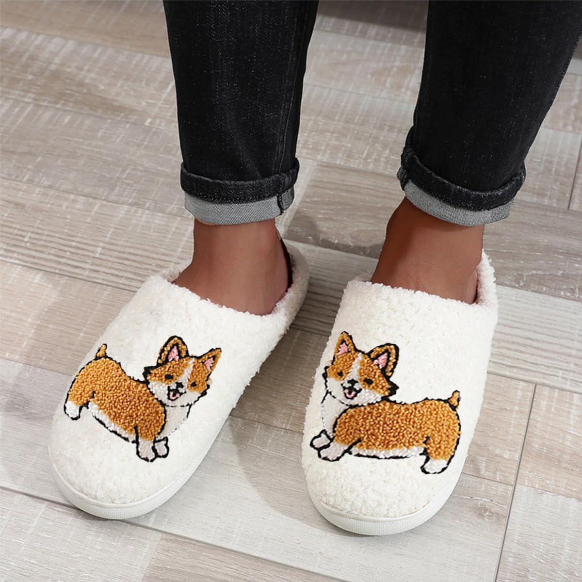 Dogs Slippers for Women Men Cute Corgi Border Collie Slippers Fluffy warm fur non-slip home shoes - Image 5