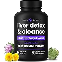 NutraChamps Liver Cleanse Detox &amp; Repair Formula, 20+ Herbs: Milk Thistle Extract with Silymarin, Artichoke, Dandelion, Chicory Root Powder, Liver Support Pills Supplement, 60 Capsules