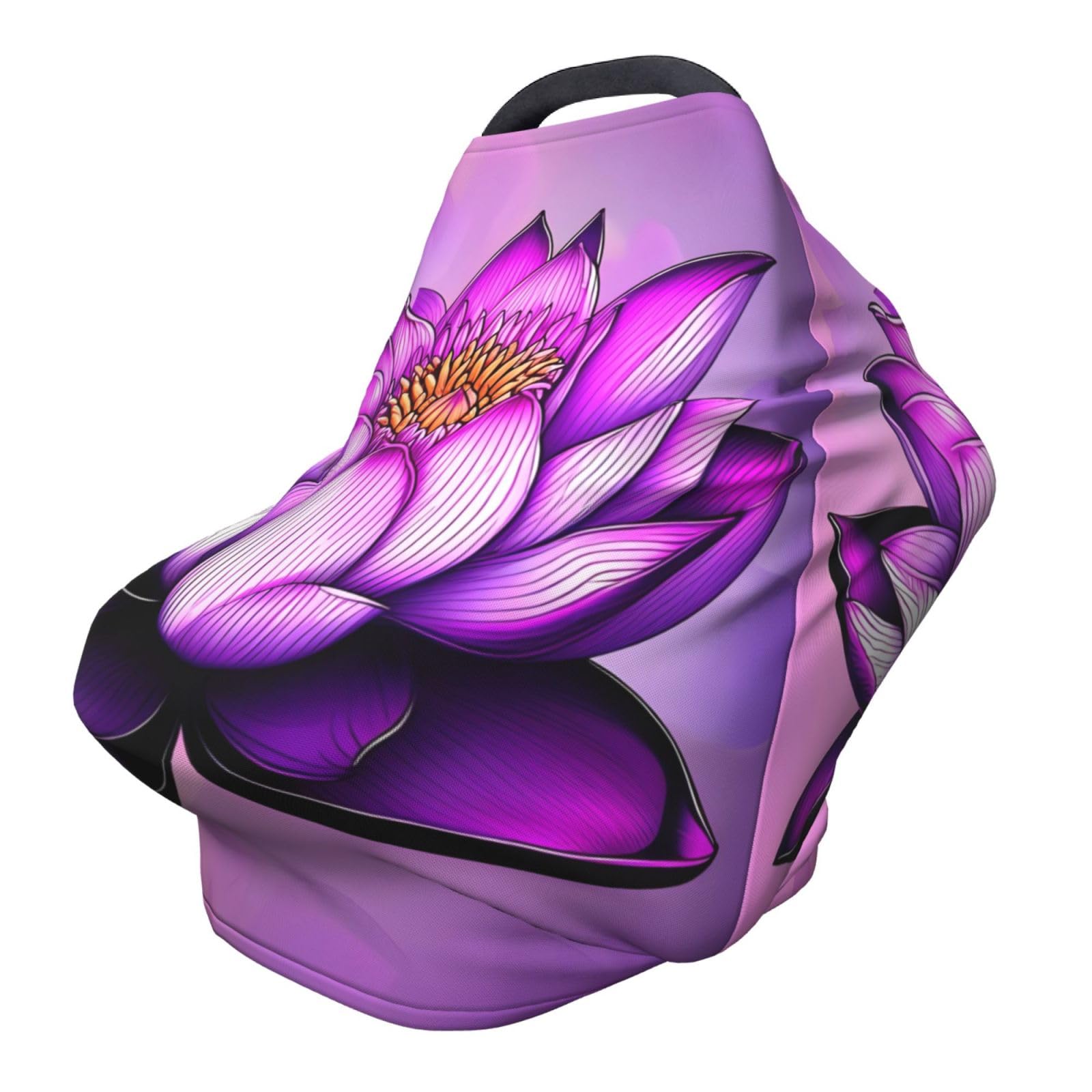 XZDHYZ Purple Lotus Versatile full-print Stroller Chair Cover/Nursing Cover, specially designed for your baby, Black
