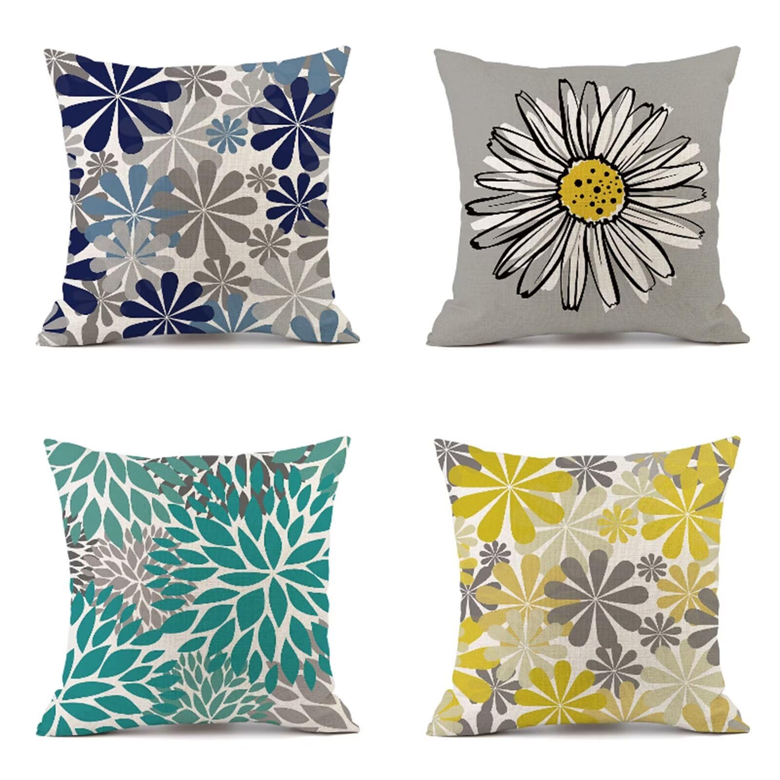 Fundas Cojines 50x50cm, 4 Piezas Pequeña margarita Fundas Cojines Sofa Decoracion, Plaza Doble Cara Suave Funda Cojines Decorativos para Sala Sofá Estar Dormitorio Regalo, con Cremallera Oculta R-2222