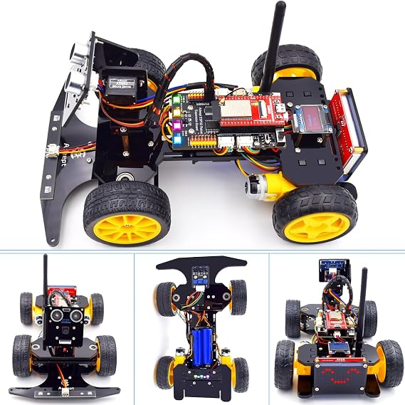 Adeept Smart Car Kit for ESP32-WROVER(Compatible with Arduino IDE), Line Tracking, Obstacle Avoidance, OLED Display, Ultrasonic Sensor, ESP32-CAM Video Transmission, Remote Control, DIY STEM Education