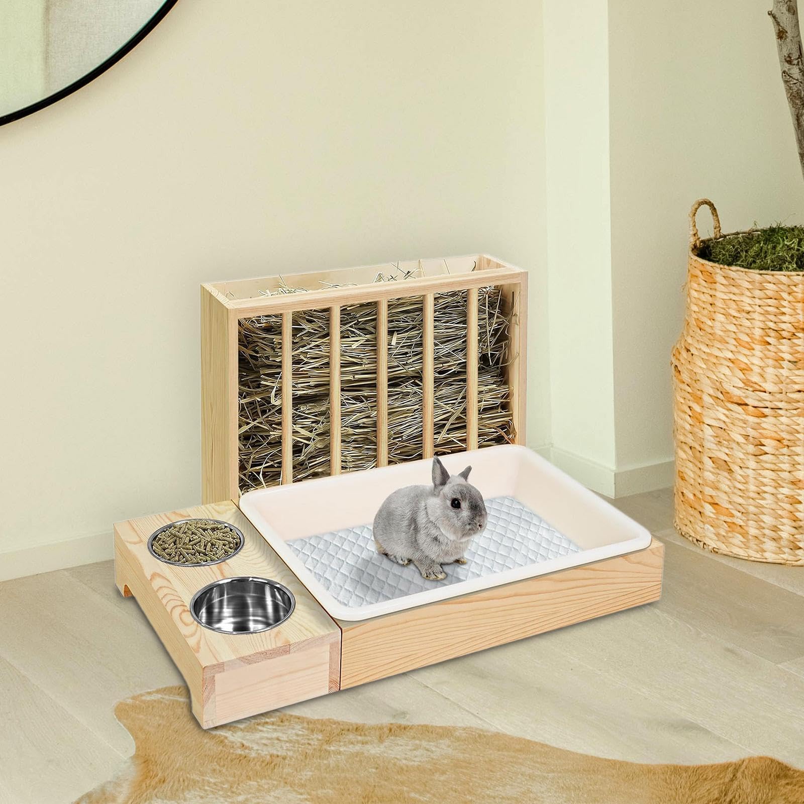 Comedero de Madera para Conejos, Comedero/baño para Chinchillas Y Jerbos.