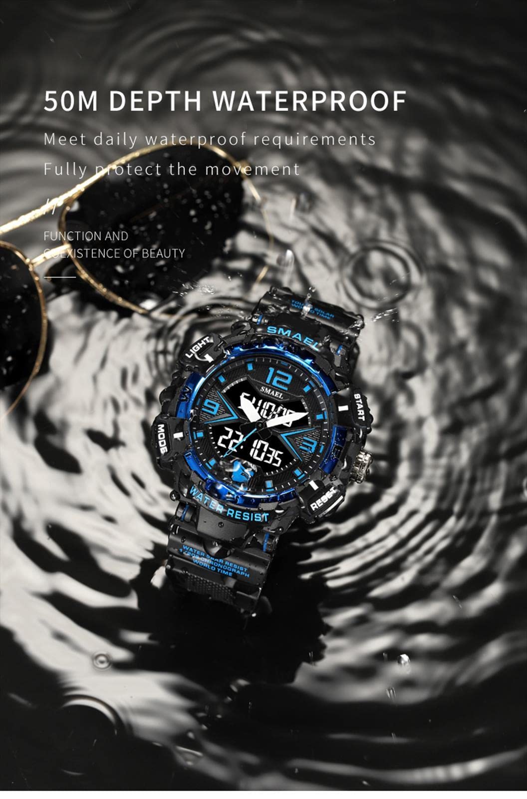 Montre Digital Homme Montre Sport Homme Montre Adolescent avec Alarme Imperméable Lumière Analogique-Digital Chronomètre Etc Multi-Fonctionnel Montre-Bracelet