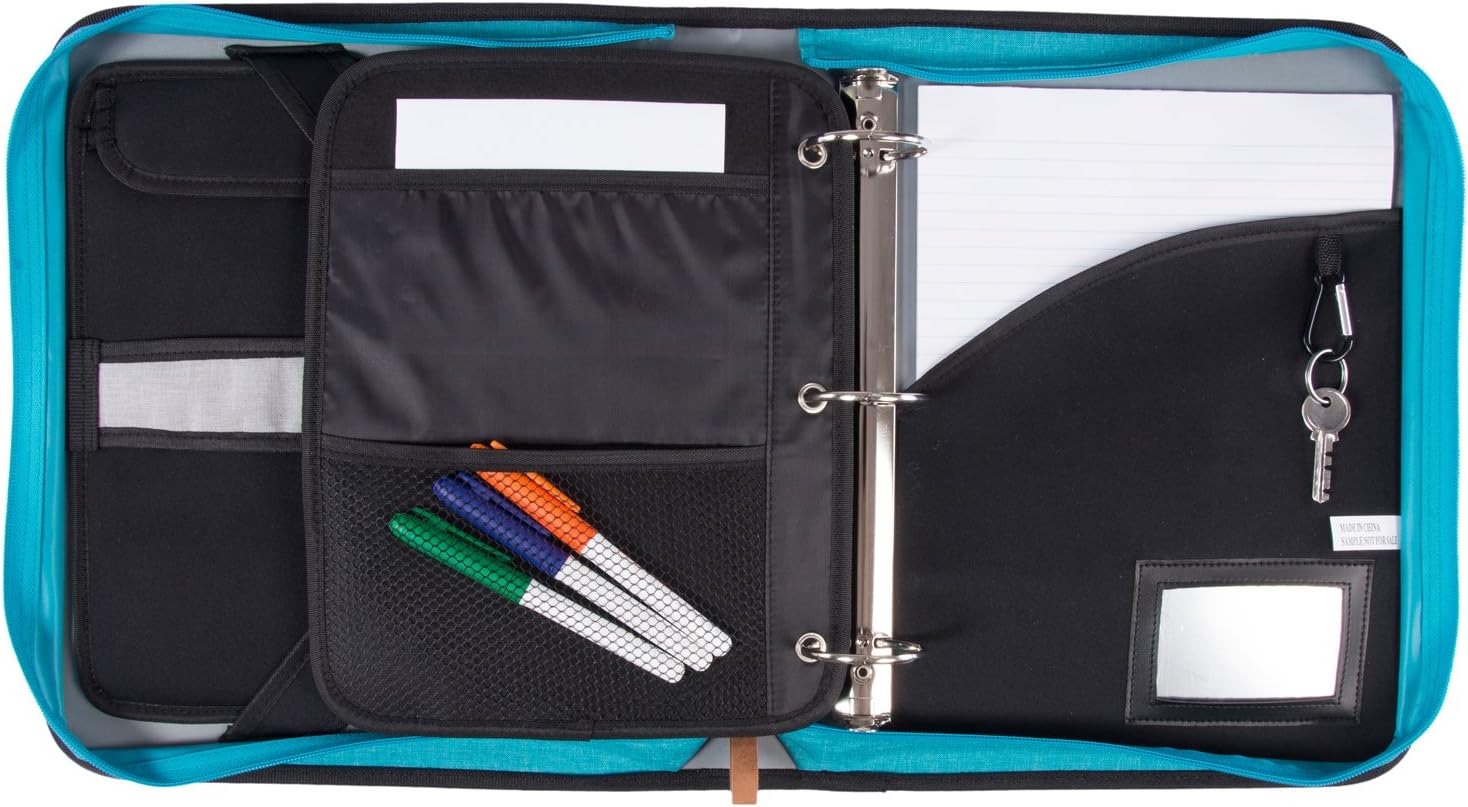 Renwick 3 Ring Binder Portfolio Organizer with Tablet Sleeve (Turquoise/Gray)