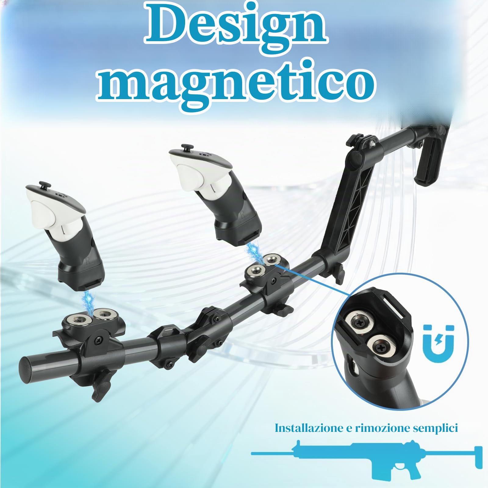 Gun Stock per MetaQuest 3, VR Gunstock Compatibile con Le impugnature del Controller VR Meta Quest3 per Migliorare la stabilità e Il Controllo Adattatore Magnetico per Fucile Stock