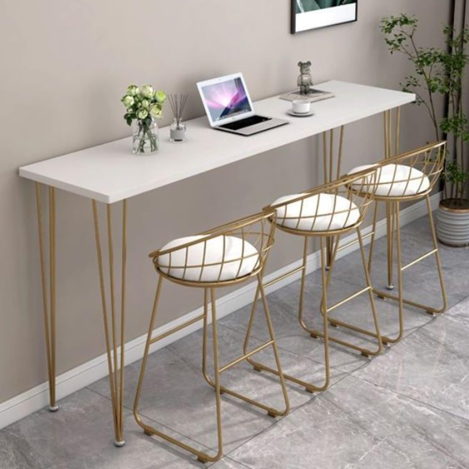 Bartisch Kneipentisch Hohe Thekenhöhe Esstisch Konsolentisch Aus Massivholz Mit Metallbeinen Schmale Thekenhöhe Für Küche Wohnung Balkon Café C,100 * 35 * 100