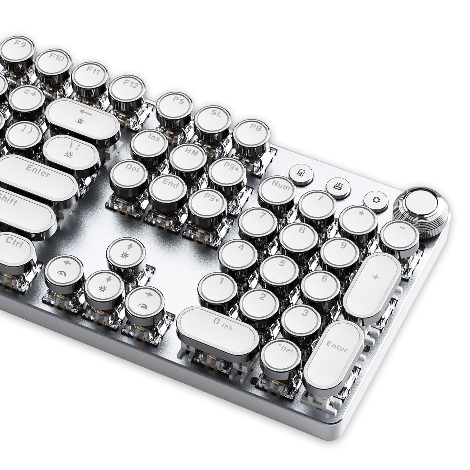Typewriter Keyboard, Wired Mechanical, 104-Key, Silver White | Hot Swappable, Volume Knob, White Backlight, Linear Switches, Aluminum Panel, Full Size Layout, 26-Key Rollover-image-29