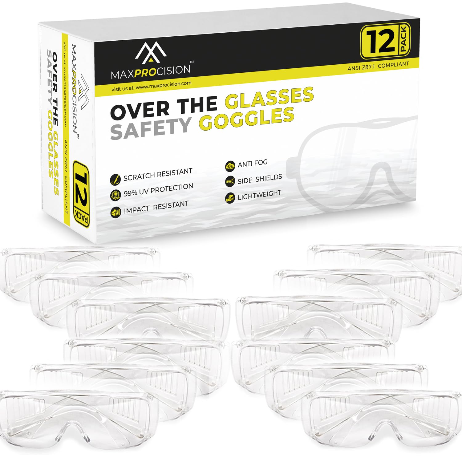 Paquetes a granel de gafas de seguridad sobre lentes, (certificado ANSI Z87.1)