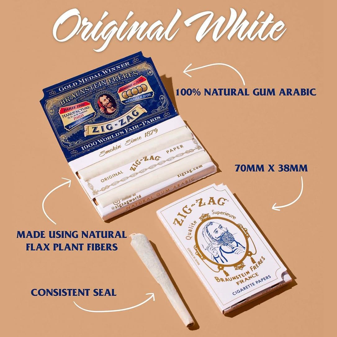 ZIG-ZAG Original White Rolling Papers - 24 Booklets - Premium 70mm Papers, Slow Even Burn, Consistent Seal