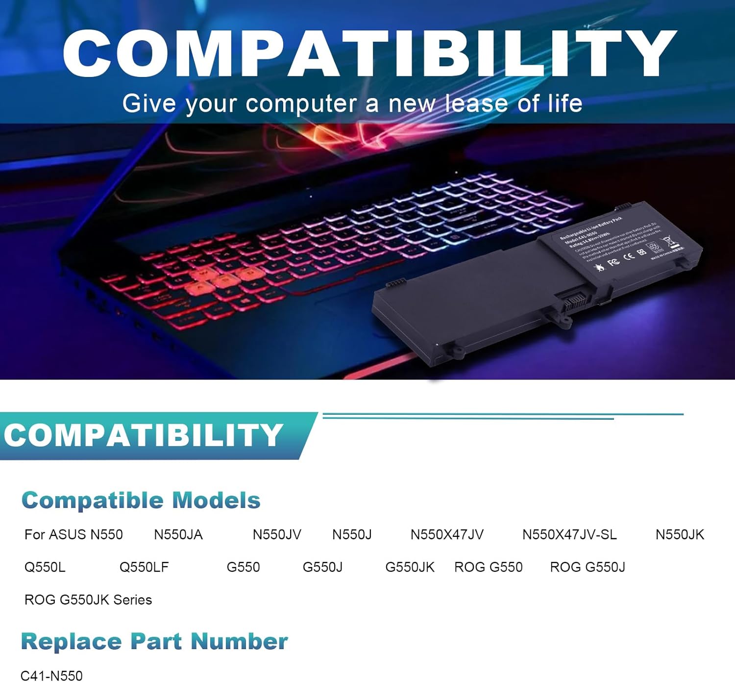 Fancy Buying CO. C41-N550 Laptop Battery for ASUS N550 N550J N550JA N550JV N550X47JV N550X47JV-SL N550JK N550JK-DS71T G550 G550J G550JK ROG G550 ROG G550J ROG G550JK Q550L Q550LF Q550LF-bb17t07