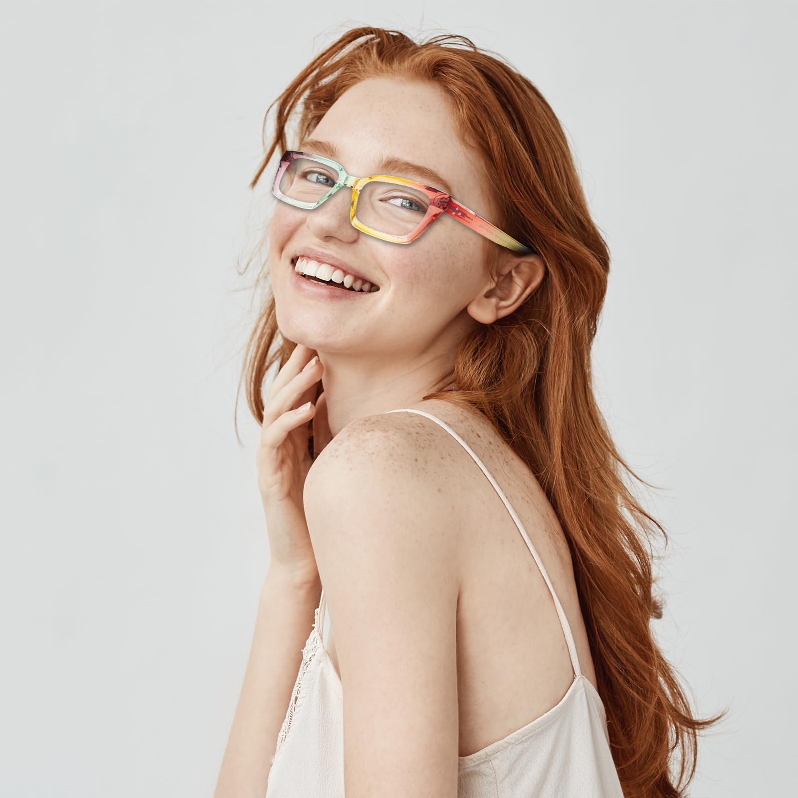 Amorays Occhiali da Lettura Oversize Square Frame Vintage con Anti Luce Blu Lenti Cerniera a Molla Occhiali Presbiopia Lettori per Donna Uomo 6561NEW(colorato,+1.5)