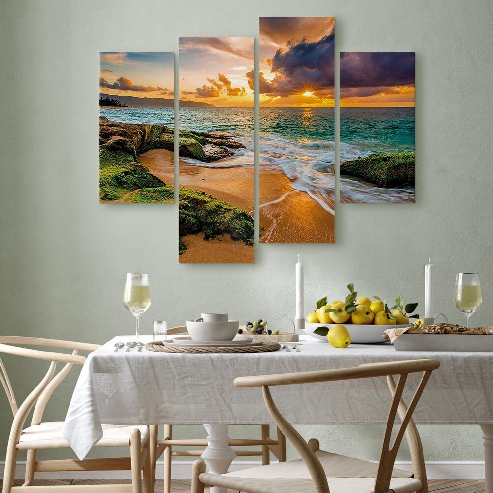 decomonkey Cuadro Lienzo Mar Naturaleza Paisaje Playa 126x98 cm 4 piezas