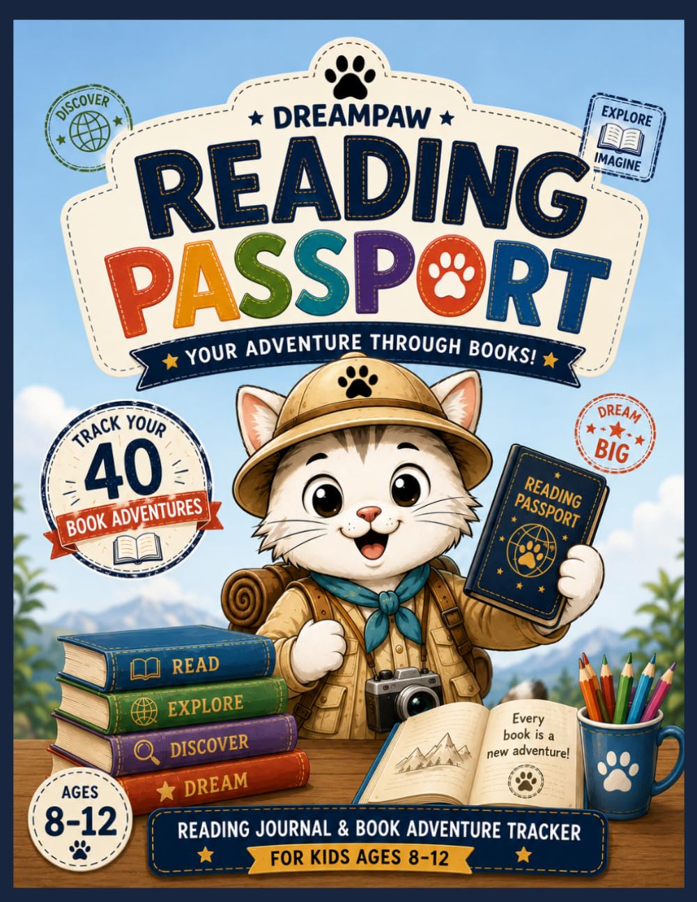 DreamPaw Reading Passport: 40 Book Adventures: Reading Journal, Book Review Log & Reading Challenge Tracker for Kids Ages 8–12