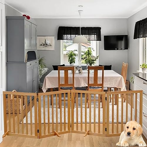 Miniatura 5 de Puerta de madera para perros, 4 paneles, valla independiente para mascotas, puerta plegable para mascotas para puertas y escaleras de casa, barrera