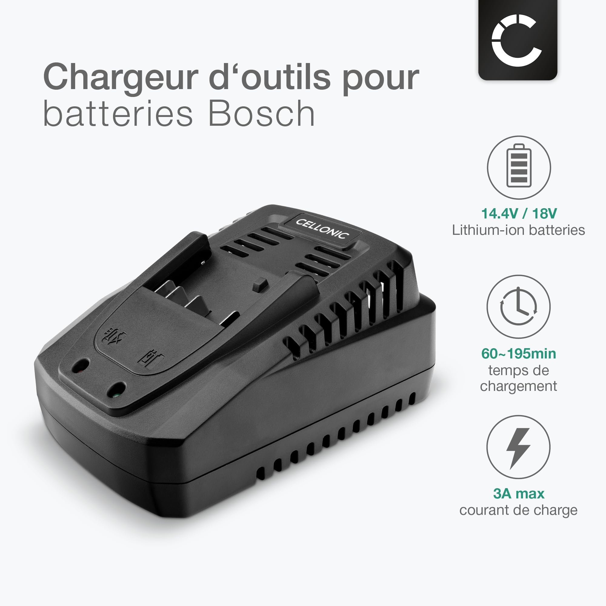 CELLONIC Chargeur visseuse 14.4V-18V 2.0A Compatible avec Bosch BC660, BC1880, SKC181-02, AL1820CV, GAL1860 CV - Chargeur Batteries Lithium Li ION pour Tournevis électrique