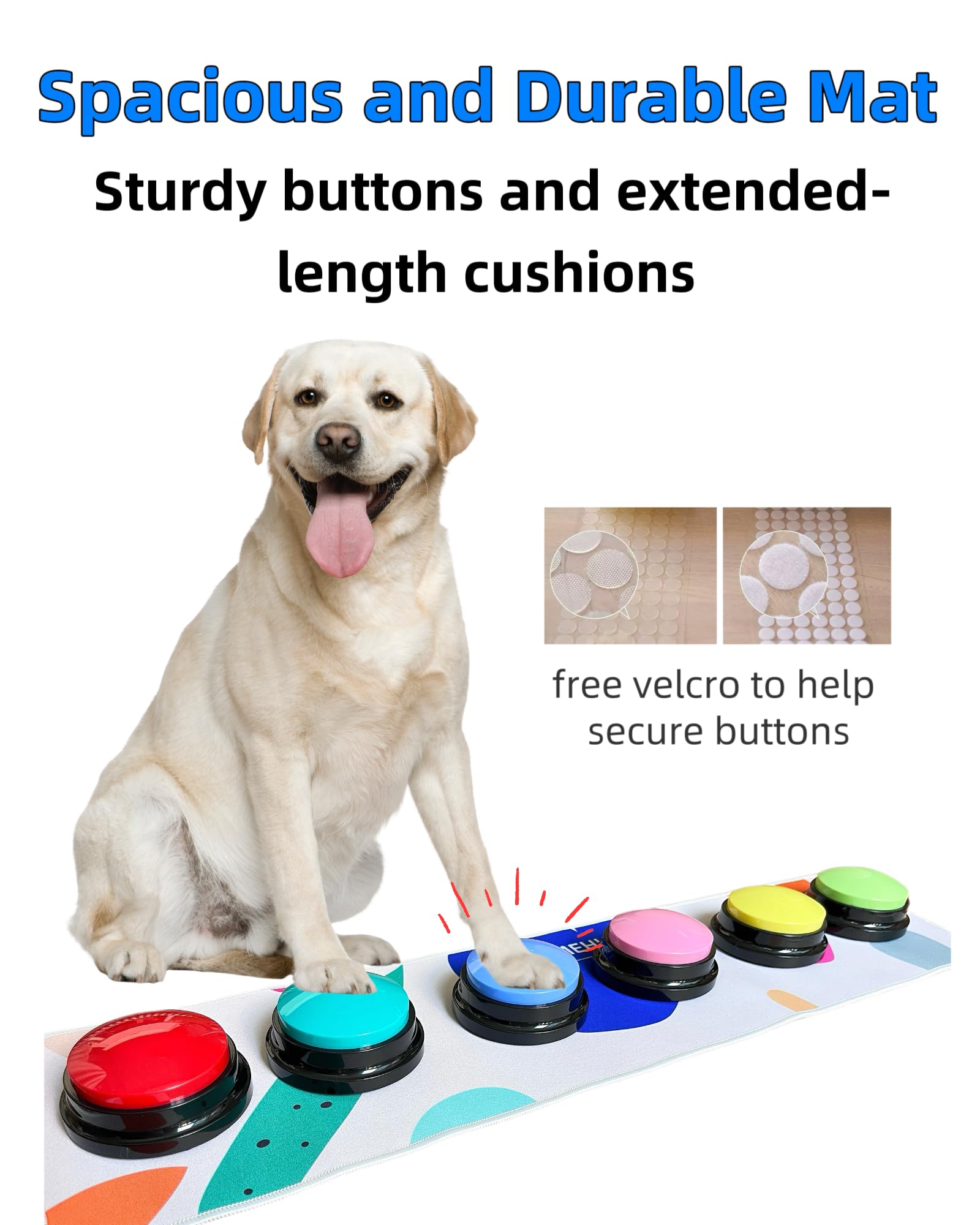 Botones de conversación para perros para comunicación, juego de 6 botones de colores con alfombrilla antideslizante, calcomanías y clicker de entrenamiento, botones grabables para perros y