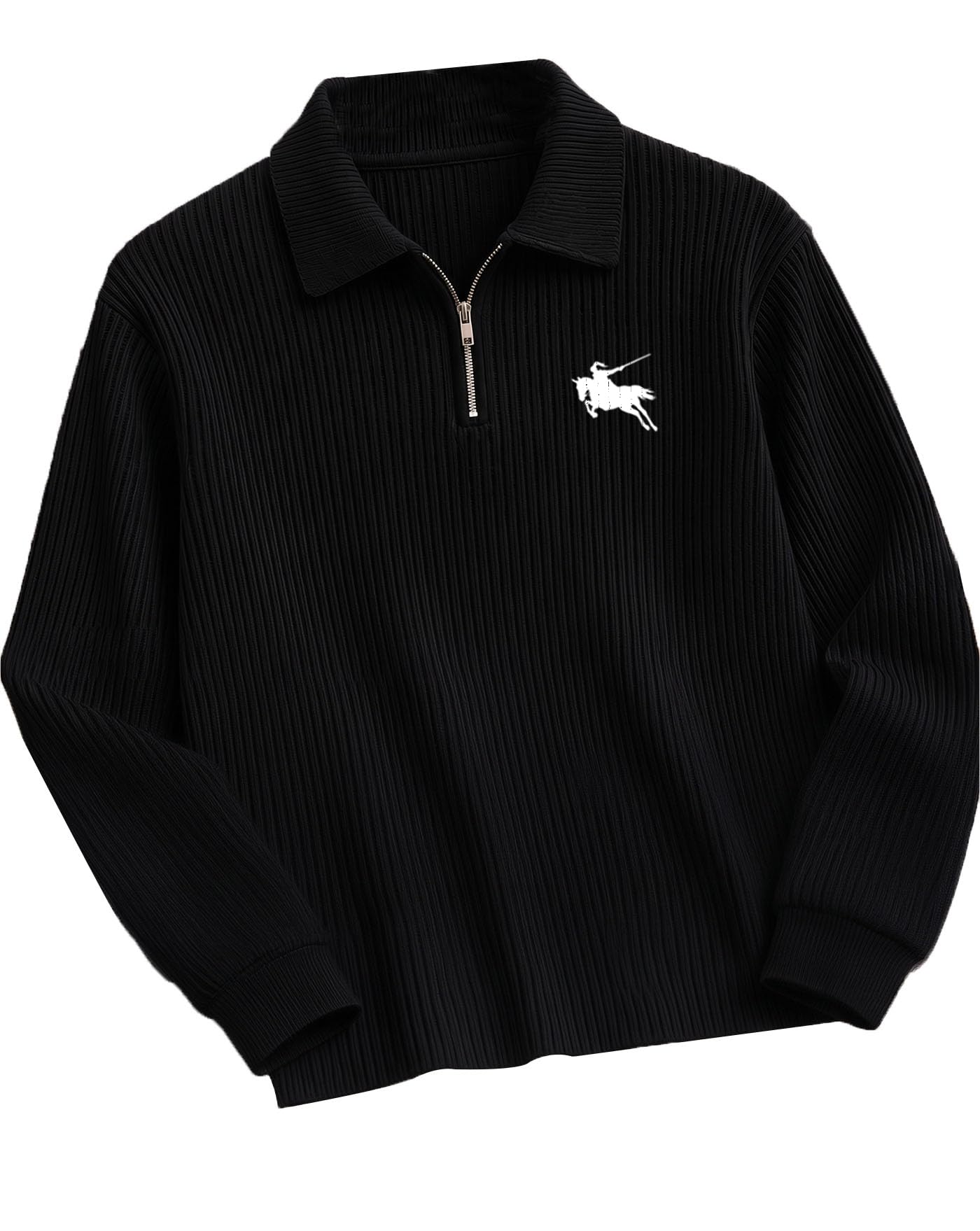 Buy AUSK Men's Frill Texture Polo T-Shirt | Solid Polo Zip Collar Full Sleeve T Shirt for Mens | Regular Fit Casual Wear Tshirt for Men Black at Amazon.in - Image 1