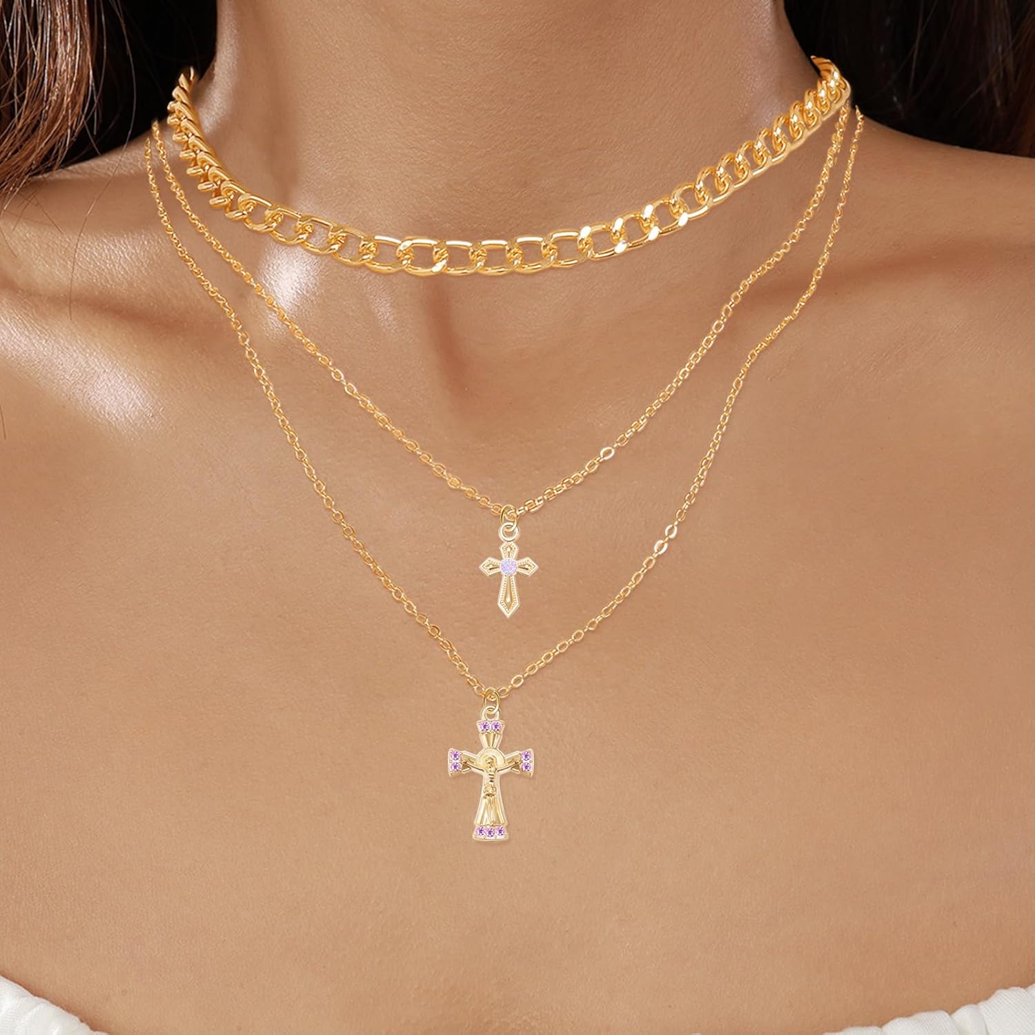 30Pcs 5Colors Rosary Center Metal Crystal Rhinestone Cross Charm Gold Jesus Crucifix Pendant Beads for DIY Mexican Bracelet Necklace Jewelry Making Handmade Supplies - Image 8