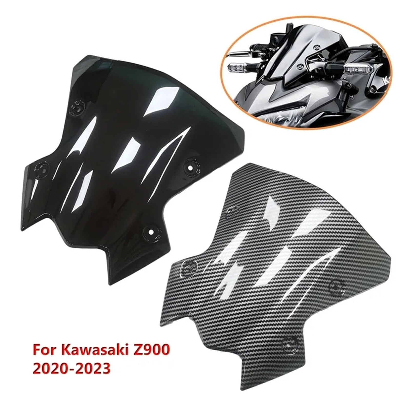 Przednia szyba motocyklowa Szyba Motocyklowa Do Kawasaki Z900 2020-2022 2023 Przednia Plastikowa Osłona Przednia Deflektory Z Włókna Węglowego powietrzadeflektor(Carbon Fiber Look)