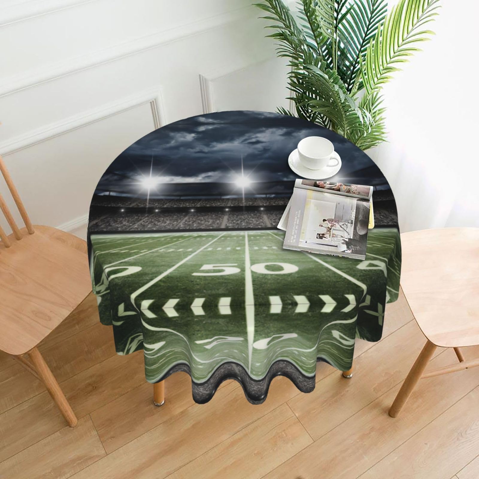 HLSBSSL Stadium Football Satdium Field Light Night Printed round decorative tablecloth, 60 inches, suitable for various tables in the living room, dining room, coffee table, etc.