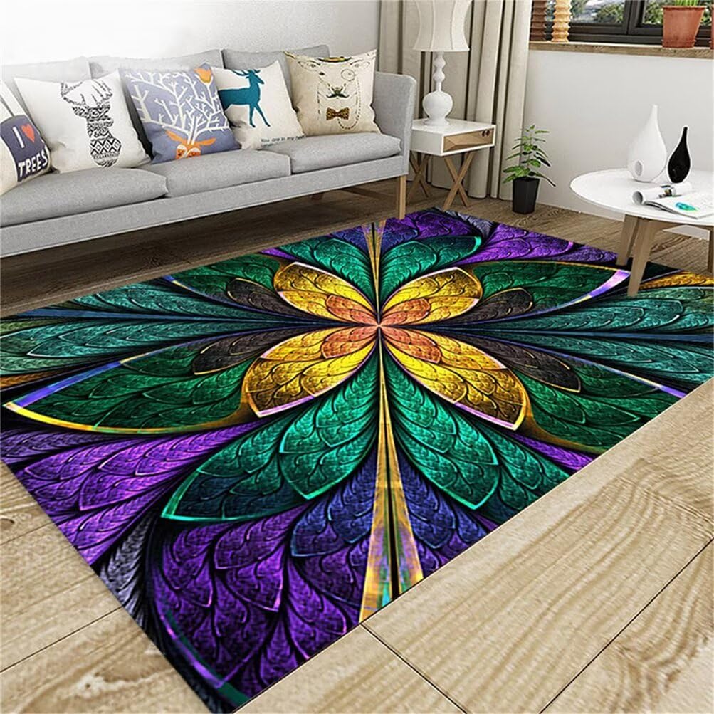 Tapis chambre garçon adolescent floral vert et jaune grand salon 200x200